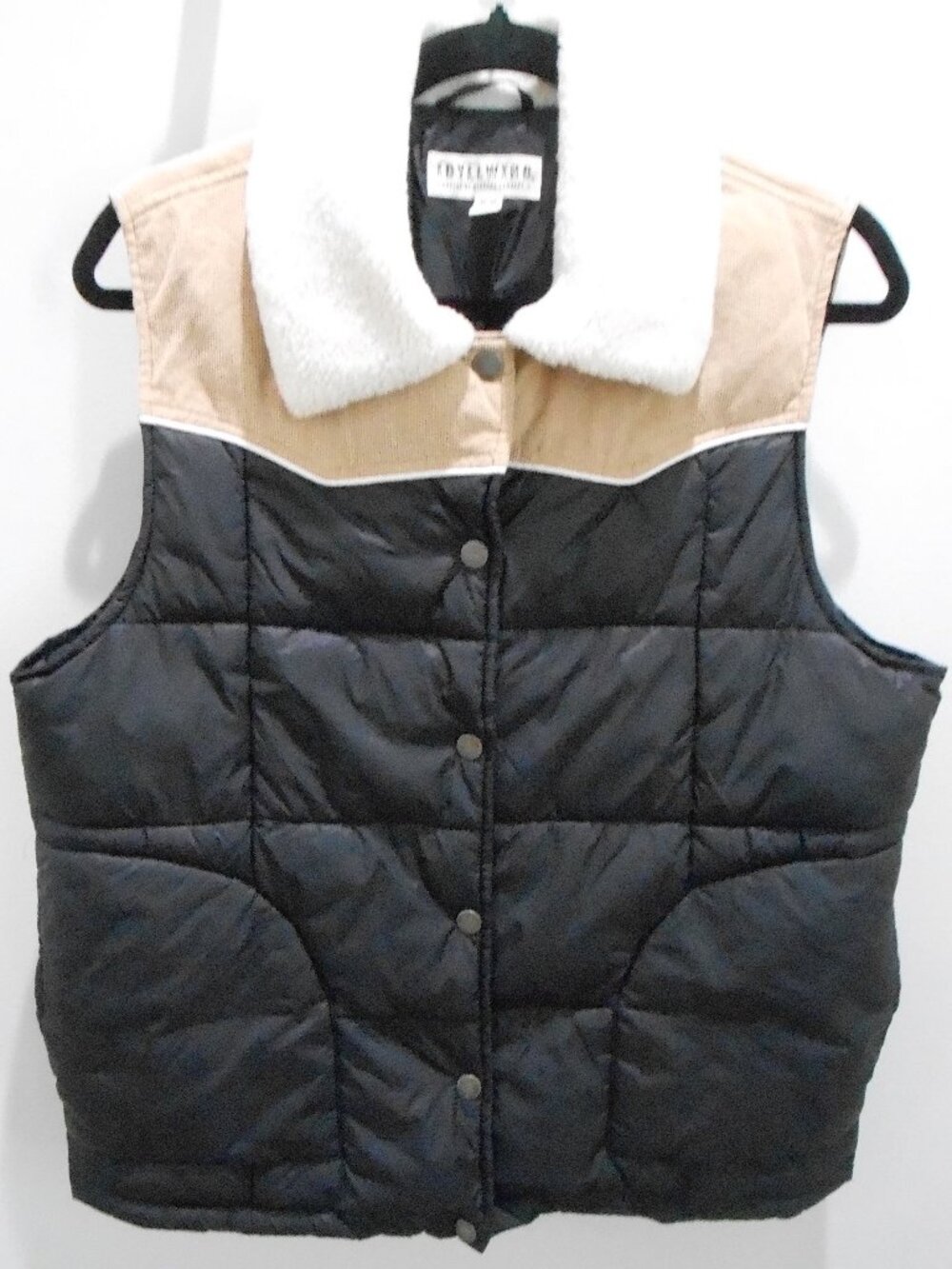 Idyllwind Fueled by Miranda Lambert Tan Corduroy Accent Black Puffer Vest Size-M